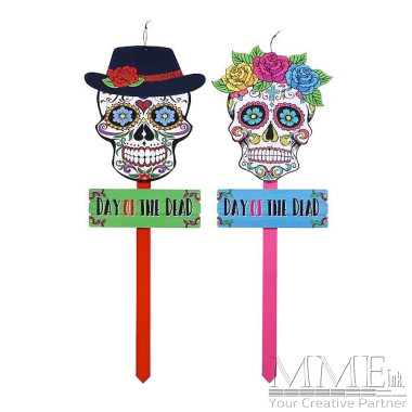 Set of Two Day of the Dead Sugar Skull Yard Stakes